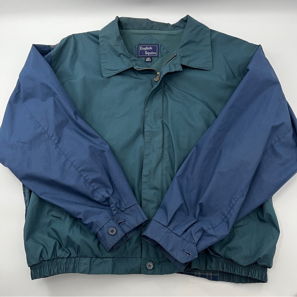 Vintage English Squire Two‑Tone Windbreaker Bomber Jacket Men’s 2XL Plaid Lining